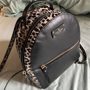 Kate Spade New York Black Leopard Sammy Grove Street Leather Mini Backpack